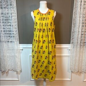 TOAST Yellow Floral Cotton Midi Dress Sleeveless Lightweight L